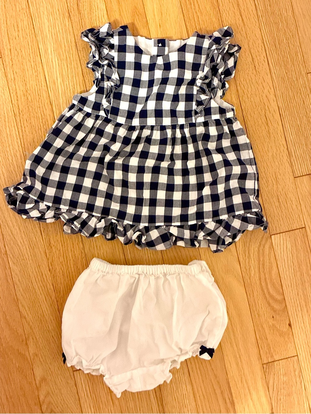 Janie and Jack Navy and White Gingham Ruffle Dress with White Bloomers